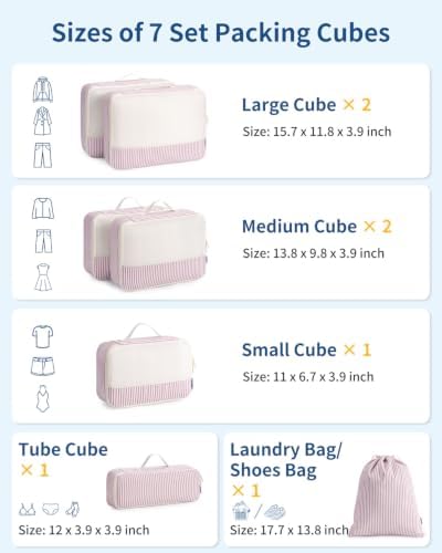 Narwey 7 Set Striped Packing Cubes - Image 2
