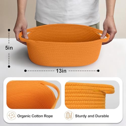 MEGASKET Orange Woven Basket, Cute Cotton Rope Cat Dog Toy Bin Box, Small Woven - Image 2