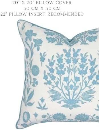 Jillien Harbor “The Charlotte” Bright Sky Blue Floral Block Print Pillow Cover - Image 6