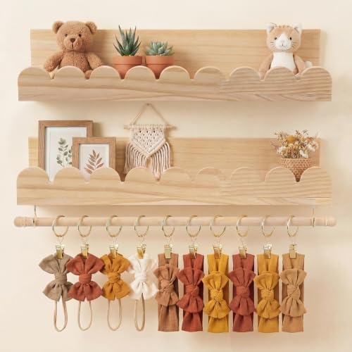 Qunclay 2 Pcs Nursery Floating Shelves Headband and Bow Holder by Qunclay