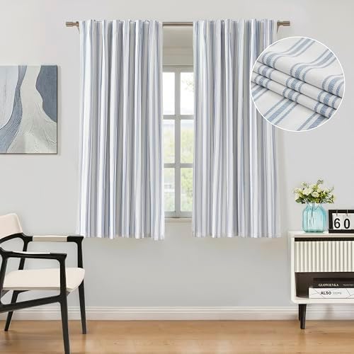 ZJDECOR 63 Inch Blue Stripe Full Blackout Window Curtain Panels - Image 2