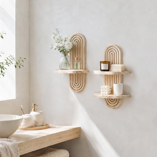 Artilady Boho Wall Decor Wood Shelves, Hanging Storage Candle Plant Holder - Image 5