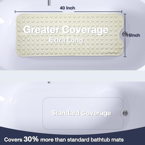 Extra Long Bathtub Mat Non Slip Bath Mat Beige 40"x16" Full Size - Image 2