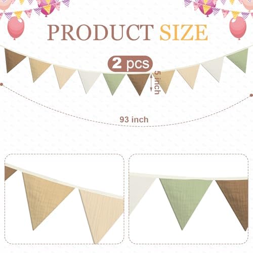 Oudain 2 Pcs Pennant Banner Flags Nursery Garland Triangle, Boho Color - Image 2