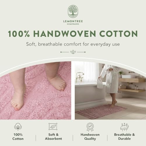 Lemontree Pink Bath Mat, Non-Slip Cotton Bathroom Rug, 2x3 ft - Image 7