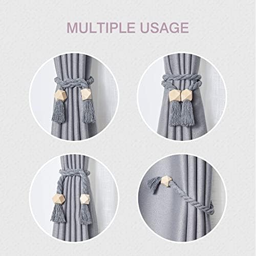 NICEEC 4 Pack Wooden Polyhedron Magnetic Curtain Tiebacks Boho Home Decor Drape - Image 6