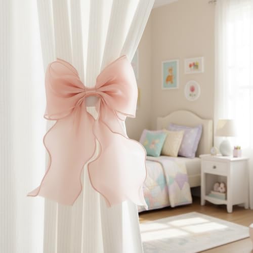 2 Pack French Lace Bow Curtain Tiebacks, Blush Pink - Image 5
