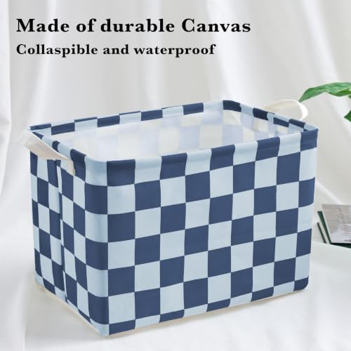 Ohocut Navy Blue Checkered Canvas Basket, Rectangular Organizing Decorative - Image 5