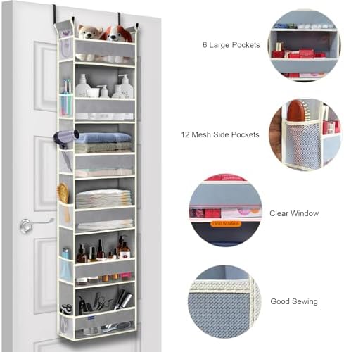 Over The Door Organizer 6-Shelves and 12 Side Pockets, Over The Door Storage - Image 4