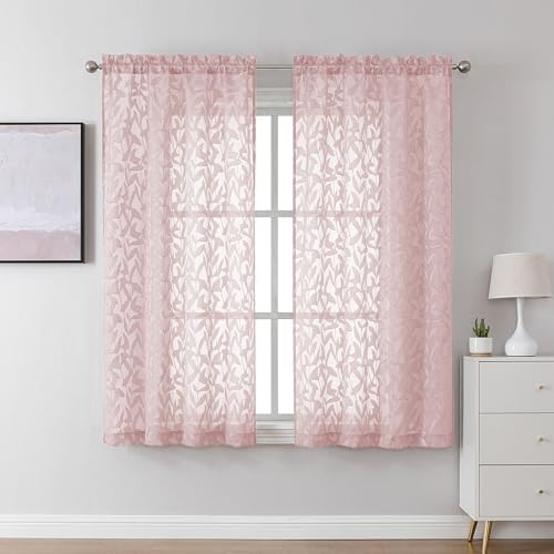 Lecloud Leia Blush Pink Sheer Curtains 45 Inch Length 2 Pcs, Rod Pockets by Lecloud
