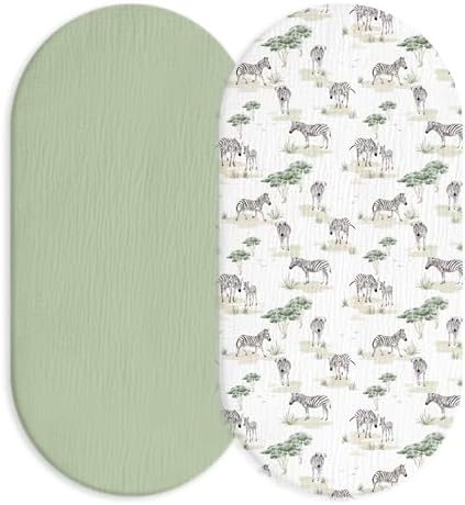 Muslin Bassinet Sheets 2 Pack, Universal Cotton Fitted Baby Mattress Sheet by LYRICHOMBABY