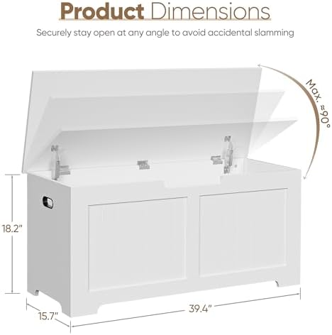 Wooden Storage Chest Box with Flip-top Lid & Safety Hinge, 39.4 Inch Living - Image 7