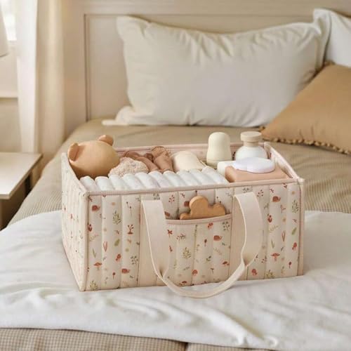Quilted Fabric Storage Basket Floral Baby Diaper Caddy Quilted Basket - Image 2