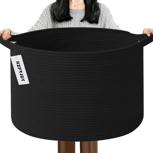 115L Extra Large Blanket Basket, Woven Rope Laundry Basket-Black by HZFTJOY