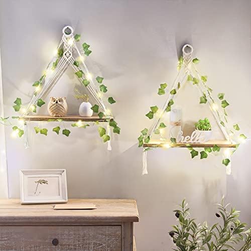 Mkono Macrame Wall Hanging Shelves Set of 2 - Image 5