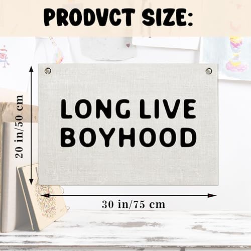 Long Live Boyhood Banner – Boy Room Decor Linen Banner Hanging Flag Retro Pink - Image 4