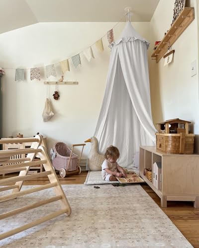 ZEAK Kids Bed Canopy with Ruffles Cotton Hanging Tent Frills Curtain Net - Image 2