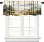 Forest Valance Curtain for Kitchen, Watercolor Mountain Forest Nature Tree by LOMADIA
