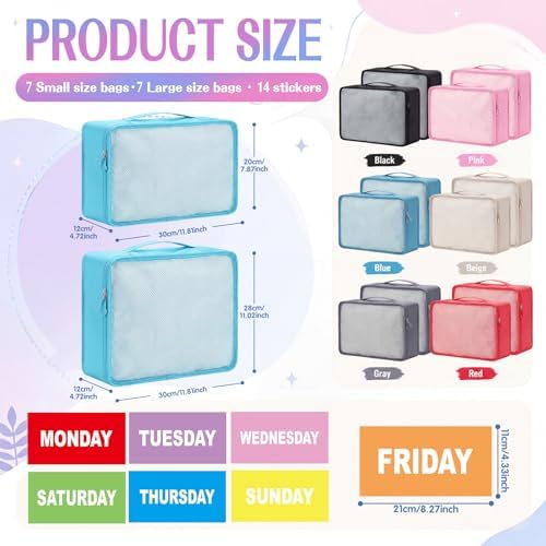 Woanger 14 Pcs Packing Cubes for Travel Days of Week Packing Cubes - Image 2