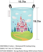 Foldable Waterproof Round Fabric Laundry Basket Home, Forest Castle - Image 2