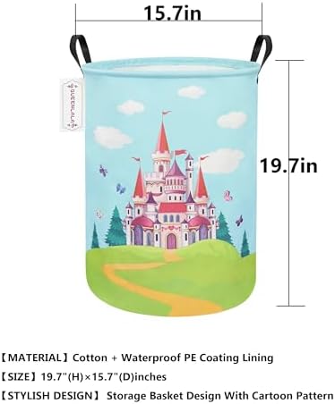 Foldable Waterproof Round Fabric Laundry Basket Home, Forest Castle - Image 2