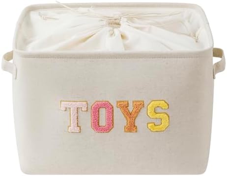 Large Toy Storage Box, Stuffed Animal Storage Basket Line Cotton Fabric by INough