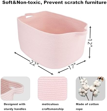 XUANGUO Large Rectangle Woven Cotton Rope Blanket Basket 22"x17"x12" Pink - Image 2