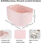 XUANGUO Large Rectangle Woven Cotton Rope Blanket Basket 22"x17"x12" Pink - Image 2