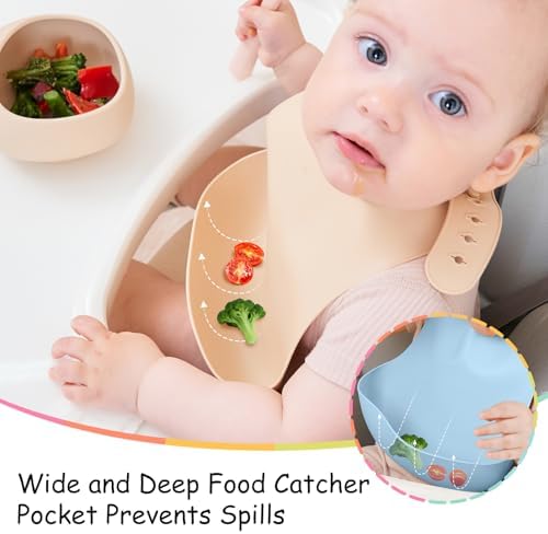 Mombella Silicone Bibs For Babies 6-12 Months, Flexible Toddler Bibs - Image 3