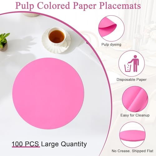 SHACOS 100 pcs Ultra Pink Round Disposable Placemats 13 inch Colored Paper - Image 4