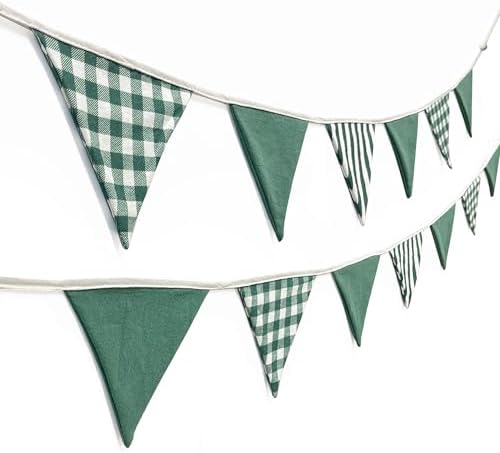 2 Sets Green Pennant Banner Flags 24Pcs Green Buffalo Plaid Striped Banner - Image 4