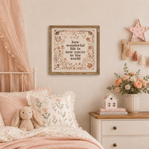 pechpell How Wonderful Life Is Now You're In The World Sign Nursery Decor - Image 2