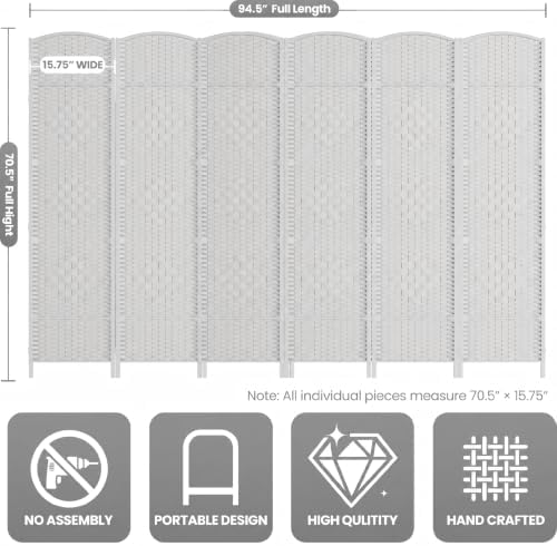 6 Panel Folding Room Divider, Woven Privacy Screen - Image 3