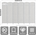 6 Panel Folding Room Divider, Woven Privacy Screen - Image 3