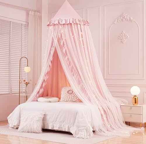 Mengersi Bed Canopy for Girls, Princess Round Dome Canopy Bed Curtains-Dreamy - Image 2