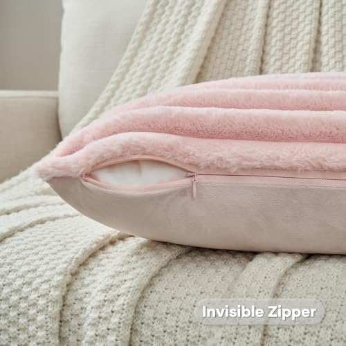 FUTEI Pack of 2 Faux Fur Throw Pillow Covers 18x18 Inch - Image 3