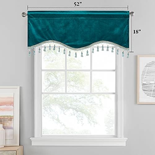 StangH Teal Tassel Velvet Valances Curtains 52x18 Inch, 2 Panels - Image 2
