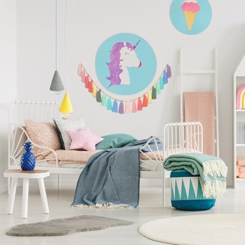Rainbow Pastel Yarn Wood Bead Tassel Garland Wall Hanging Decor Boho Preppy - Image 4