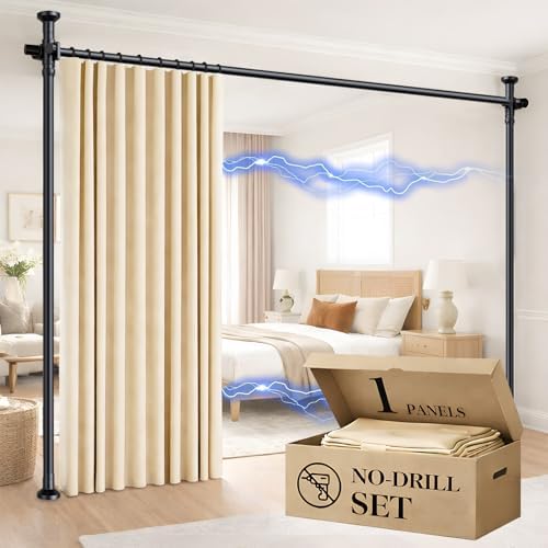 Room Divider Curtain Set-No Drilling Curtain Rod Set, Retractable Room Divider by gonnrly