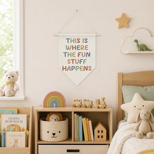KYTWSFWS Boho Nursery Wall Art Pennant Flag, This Is Where the Fun Stuff - Image 4