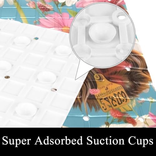 Bathtub Mat Non Slip 26.8x15.1 Inch, Cow Daisies Flower Shower Mat - Image 3