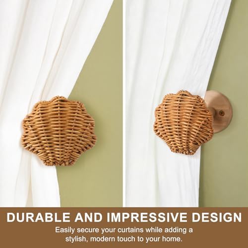 Leinuosen 2 Pack Boho Curtain Holdbacks Rattan Tiebacks - Image 4