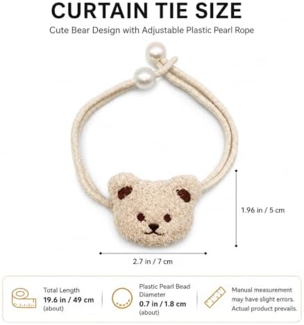 Beige Bear Curtain Tiebacks 2 Pack, Adjustable No-Drill Rope Ties - Image 2