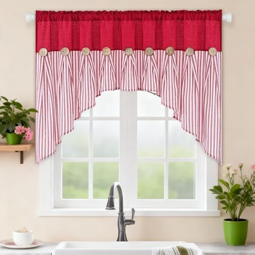 ASPMIZ Farmhouse Cotton Linen Swag Valances - Image 2