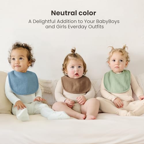 Konssy 8-Pack Muslin Baby Bibs, Adjustable Fit - Image 2