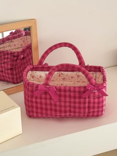 Small Storage Basket Organizer, Mini Fabric Gingham Storage Baskets by Ankick