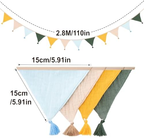 G2PLUS Cotton Fabric Bunting Banner, 9Ft Colorful Triangle Pennant Banner Flag - Image 2