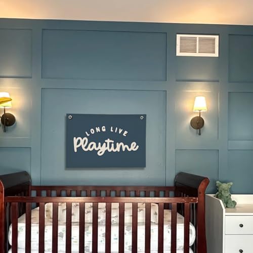 Playroom Decor for Boy, Long Live Playtime Wall Hanging Linen Banner, 20x30 - Image 5