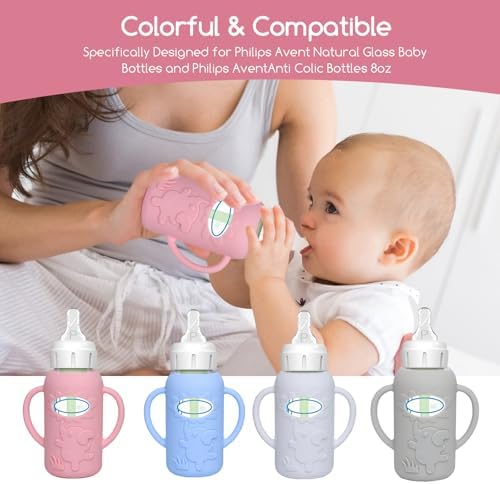 4 Pack Silicone Sleeves for Dr. Brown's Glass Baby Bottles -Drop Protection - Image 4