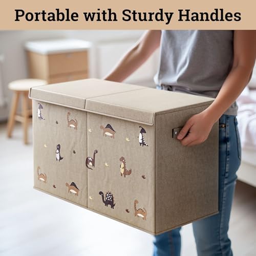 Collapsible Toy Storage Box w/ Handles, Removable Divider & Detachable Lid - Image 5
